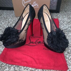 Christian Louboutin Black Tsar Strass Heels, Size 38, *One needs repaired*